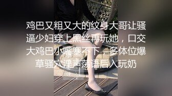 鸡巴又粗又大的纹身大哥让骚逼少妇穿上黑丝再玩她，口交大鸡巴小嘴塞不下，多体位爆草骚穴淫声荡语后入玩奶